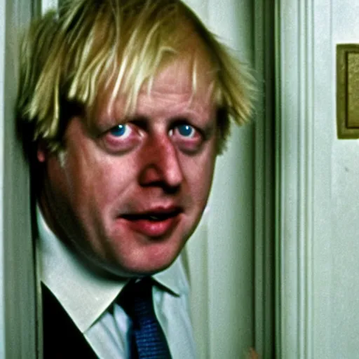 Image similar to Boris Johnson, film still from the movie The Shining