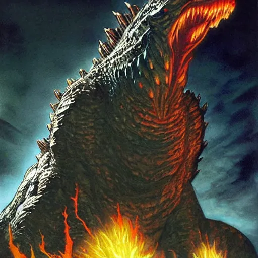 Image similar to godzilla by alex ross