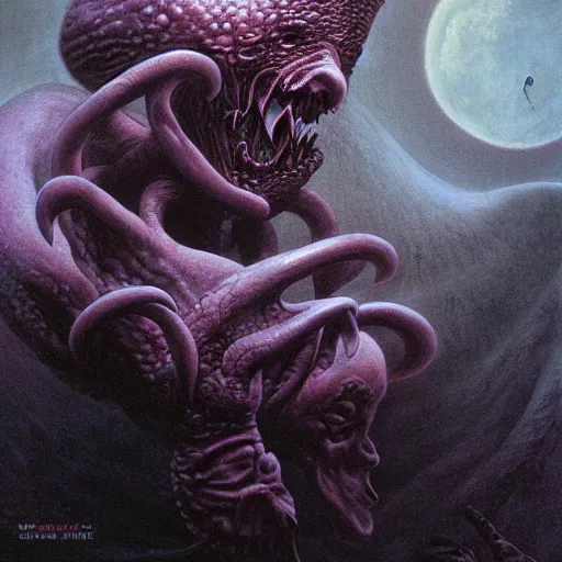 Image similar to horror creature holding planet by Wayne Barlowe, detailed 4k