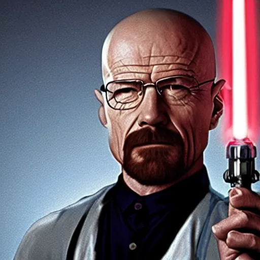 Prompt: walter white with a lightsaber