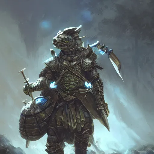 Prompt: Anthropomorphized turtle in battle armour, D&D, fantasy, cinematic lighting, highly detailed, digital painting, artstation, concept art, smooth, sharp focus, illustration, warm light, cozy warm tint, magic the gathering artwork, volumetric lighting, 8k, art by Akihiko Yoshida, Greg Rutkowski