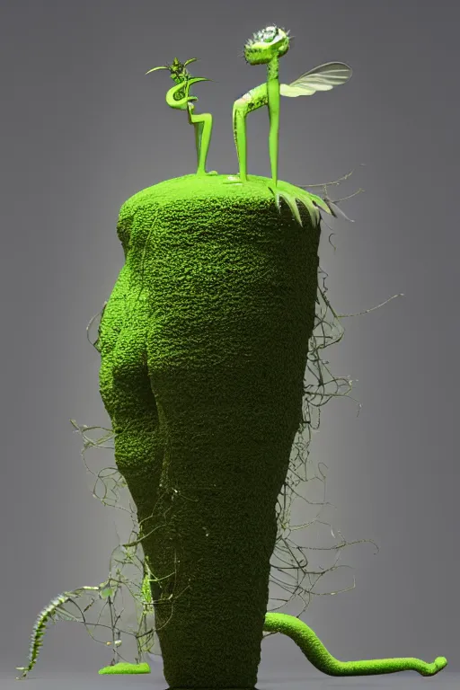 Prompt: ! dream 3 d render by daniel arsham of a long melting solid gold venus fly trap