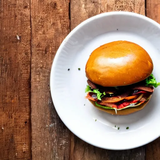 Prompt: hamburger made with earthworms that fall into the plate