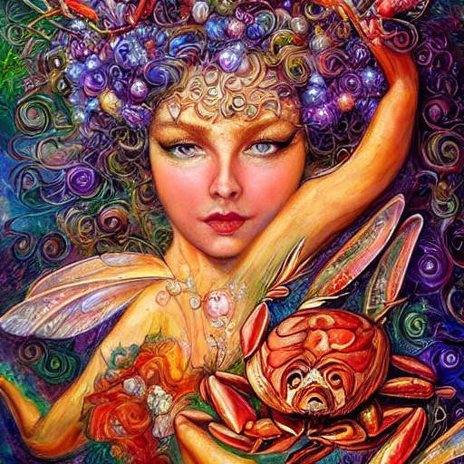 Prompt: portrait of a crab fairy, art by josephine wall, intricately detailed, highly detailed, fantasy, whimsical, trending on artstation