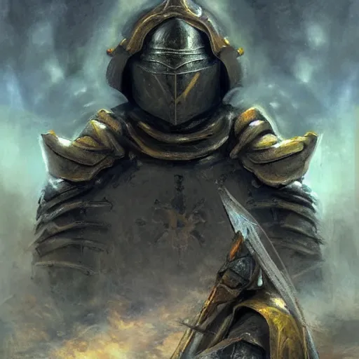 Image similar to a divine warrior wearing heavy armor praying at an altar, artstation hall of fame gallery, editors choice, #1 digital painting of all time, most beautiful image ever created, emotionally evocative, greatest art ever made, lifetime achievement magnum opus masterpiece, the most amazing breathtaking image with the deepest message ever painted, a thing of beauty beyond imagination or words