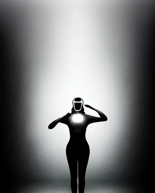 Image similar to black and white high quality photo of a beautiful futuristic dancing female posthuman-insect-cyborg looking into a sci-fi mirror:: volumetric lighting, liminal space, brutalism, foggy, dreamy, hyperdetailed, bokeh, photorealistic, cinematic, masterpiece, Metropolis, elegant, dark, octane render, 8K, in the style of Dora Maar and Man Ray