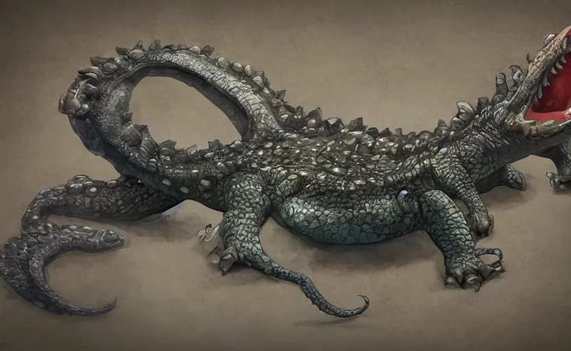 Image similar to crocodile octopus monster, legs, maw, character design, concept art, artstation