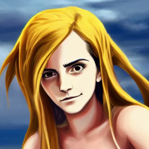 Prompt: a full-body portrait of emma watson as nami from one piece, digital painting