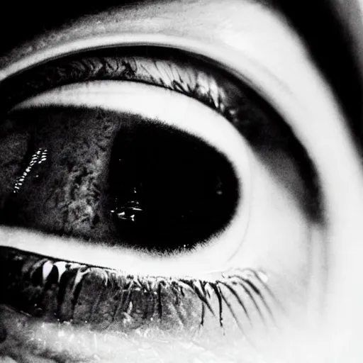Prompt: a perfect open human eye heavy black and white ink image