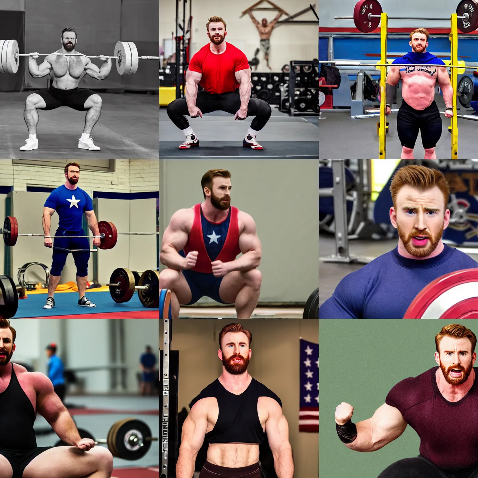 Prompt: chris evans as a powerlifter, 4 k hd realistic photograph