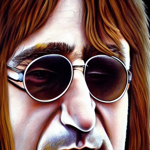 Image similar to Caricature portraits done of John Lennon, realistic, hyperrealistic, very realistic, highly detailed, very detailed, extremely detailed, detailed, oil painting, digital art, trending on artstation