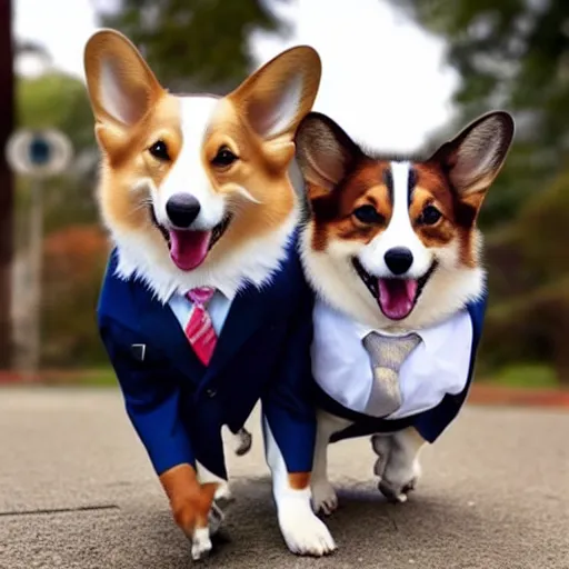 Prompt: corgis wearing business suits