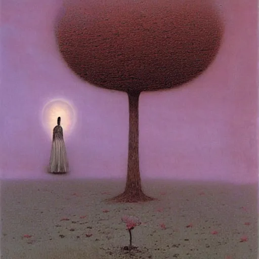 Image similar to girl dreams under the tree by Beksinski