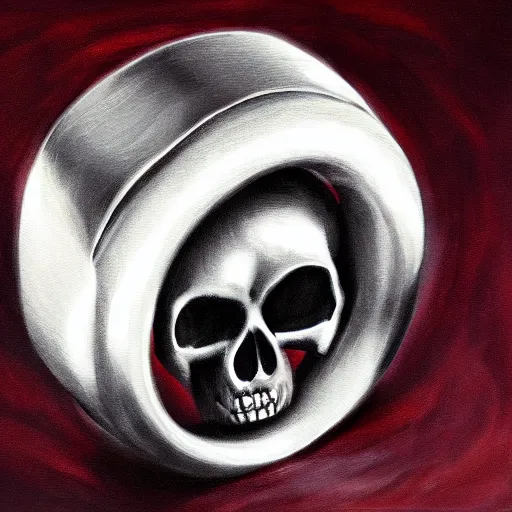 Image similar to platinum ring with a skull. cinematic. intricately detailed acrylic painting