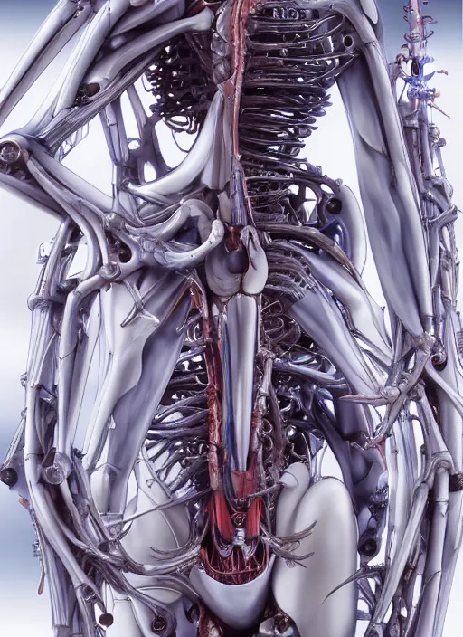 Image similar to Rei Ayanami by Yoshitaka Amano, by HR Giger, biomechanical, 4k, hyper detailed, hyperrealism, anime