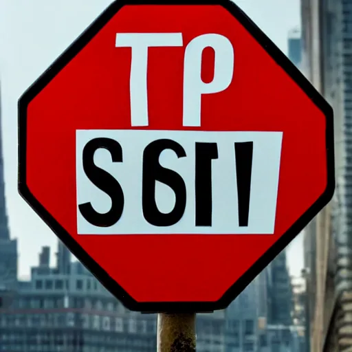 Image similar to stop sign in a dystopian city