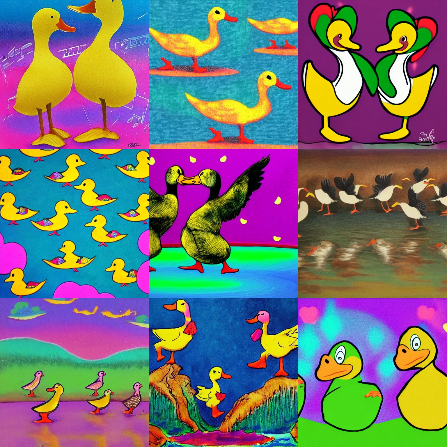Prompt: ducks dancing in a disco