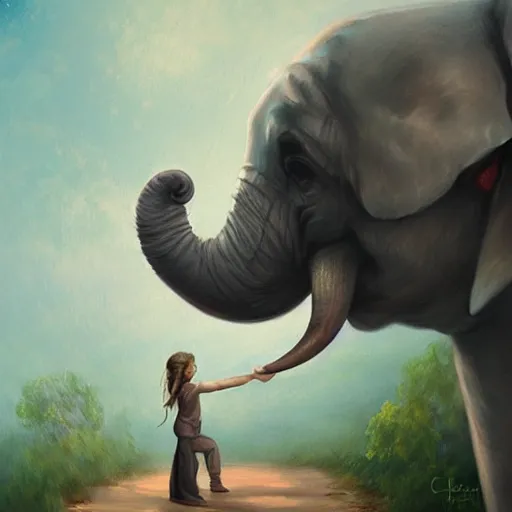 Prompt: a balancing elephant, artwork by charlie bowater