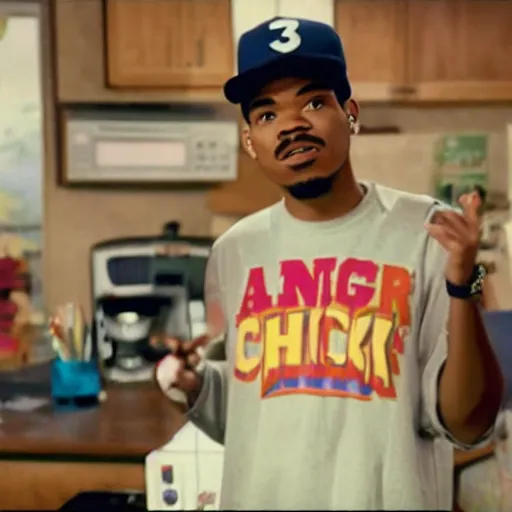 Image similar to a tv still of Chance The Rapper starring as a college student in a 1993 black sitcom