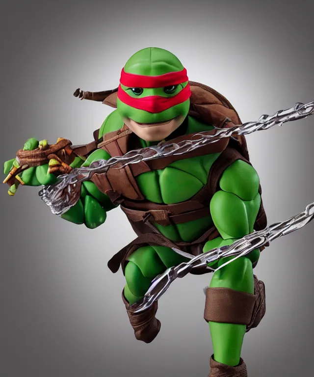 Prompt: packaging for a teenage mutant ninja turtle raphael hottoys toy