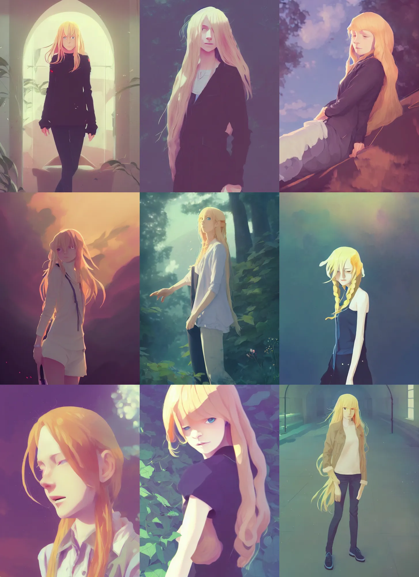 Prompt: a full body portrait of Ophelia Goldhall, long blonde hair, makoto shinkai, james gilleard, tone mapping, very detailed, matte, wlop