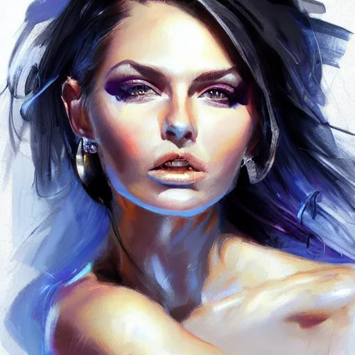 Image similar to electric woman, cute - fine - face, pretty face, oil slick hair, realistic shaded perfect face, extremely fine details, realistic shaded lighting, dynamic background, michael garmash, artgerm