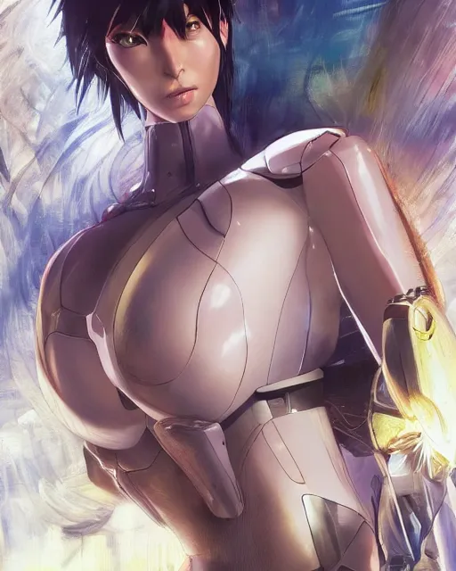 Image similar to weta disney pixar movie still portrait photo of motoko kusanagi ghost in the shell : : as cyborg woman by pixar : : by weta, wlop, ilya kuvshinov, rossdraws, artgerm, marvel, maxim cover, latex, octane render, sweaty, iridescent, bright morning, anime, liosh, mucha : :