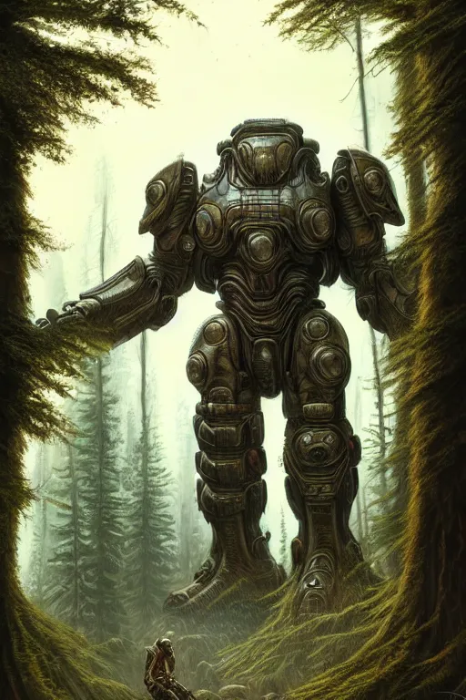 Prompt: a mammoth wearing futuristic power armor in a forest, fantasy, intricate, highly detailed, digital painting, HQ, trending on artstation, illustration, style of Stanley Artgerm and Greg Rutkowski and Dan Mumford