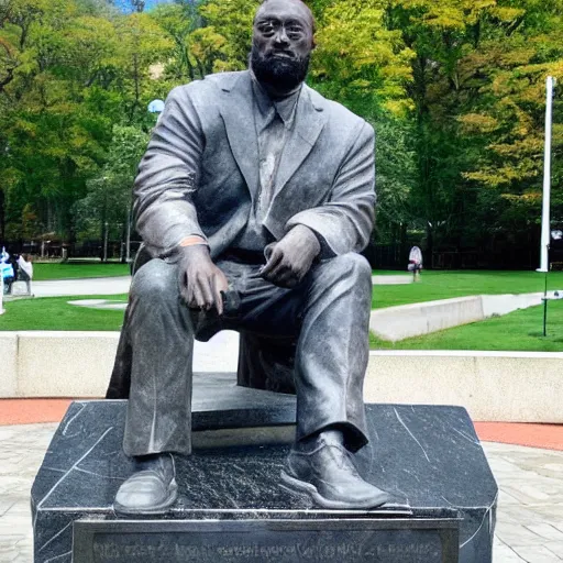 Prompt: marble statue of coach Tomlin in a park