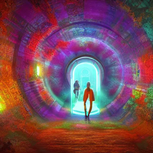 Image similar to Photorealistic walking through a portal to another dimension. Hyperdetailed photorealism, 108 megapixels, amazing depth, glowing rich colors, powerful imagery, psychedelic Overtones, 3D finalrender, 3d shading, cinematic lighting, artstation concept art