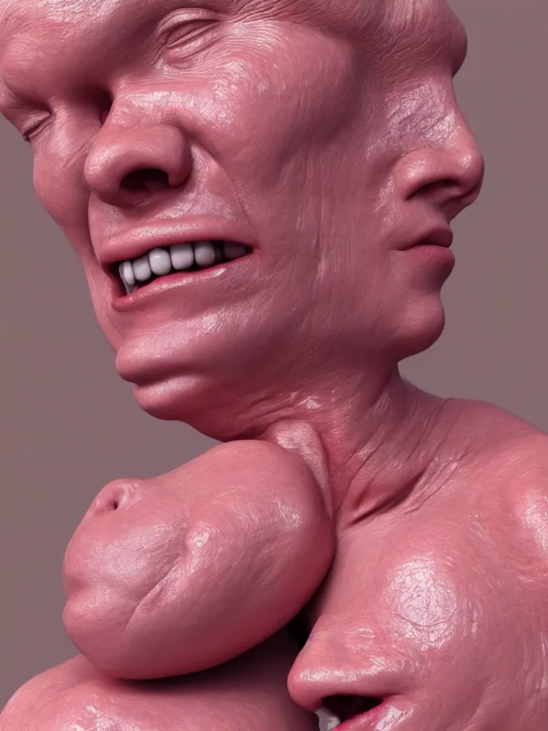 Image similar to a 3d primitive tube shape, texture-mapped with pink human skin, glossy, straight smooth vertical , highly realistic, Surface Painter, hyper-real, 4k, Octane render, style of Ron Mueck