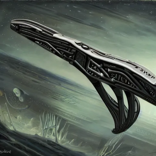 Prompt: a highly detailed painting of an alien multi tool with intricate futuristic gadgets in a sleek design, futuristic tech, alien knowledge, specialized tools, 8 k, 4 k, highly detailed, sharp