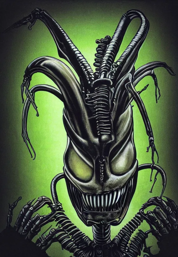 Image similar to one famous person, simple, simplicity, subgenius, x - day, weird stuff, occult stuff, knives, giger ’ s xenomorph, illuminati, bright colors, hyperrealism, studio lighting