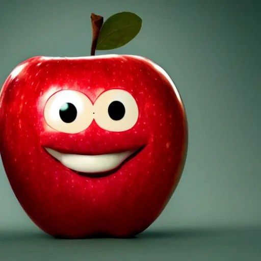 Image similar to happiest apple in the world, human face apple with wide grin, photograph