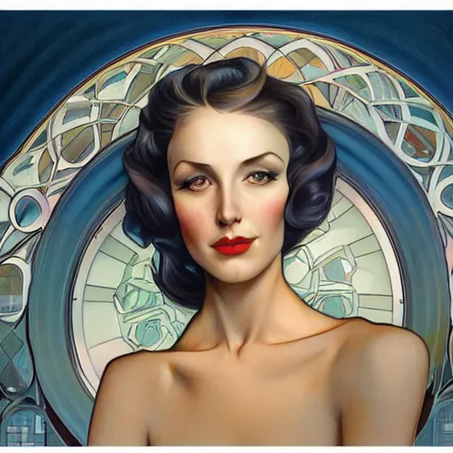 Image similar to a streamline moderne portrait in the style of anna dittmann and donato giancola and alphonse mucha.