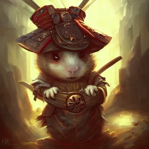 Image similar to cute little anthropomorphic Guinea Pig Samurai in city, tiny, small, short, Samurai outfit, cute and adorable, pretty, beautiful, DnD character art portrait, matte fantasy painting, DeviantArt Artstation, by Jason Felix by Steve Argyle by Tyler Jacobson by Peter Mohrbacher, cinematic lighting