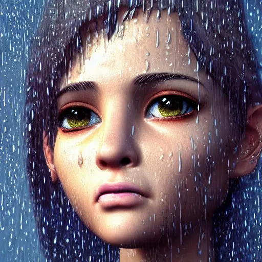 Prompt: cartoon portrait made out of rain, realistic, highly detailed, neon, rendered in octane, unreal engine, rain, beautiful, trending on artstation, emotional