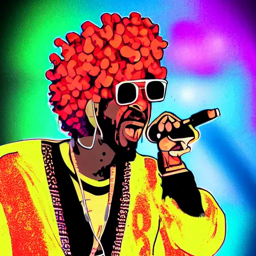 Image similar to svg sticker of a Dancing-Ben-Harper-Snoop-Spike-Lee-with-a-large-Afro-Puff, at a rave, spinning records, giant headphones rocking out, wearing headphones, huge speakers, dancing, rave, DJ, spinning records, digital art, amazing composition, rule-of-thirds, award-winning, trending on artstation, featured on deviantart