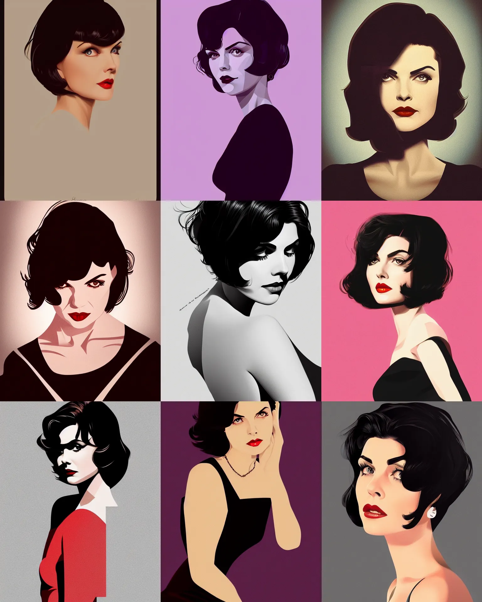 Prompt: sherilyn fenn 2 2 years old, bob haircut, portrait by stanley artgerm, dramatic lighting, ilya kuvshinov, trending on artstation, flat colour, geometric curves, minimalist, vector