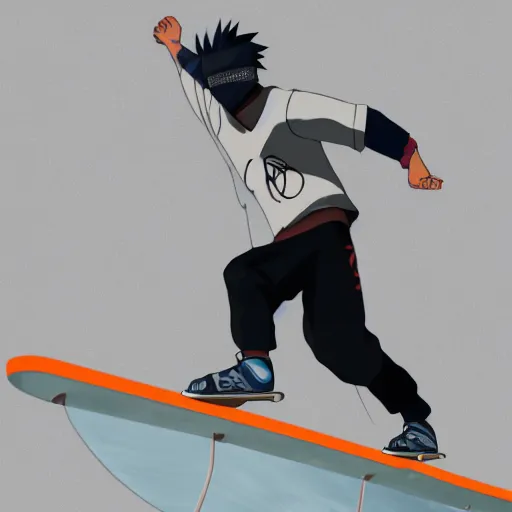 Image similar to kakashi at a skatepark, 8k, fully detailed, cinematic lighting, professional digital painting, kickflip,