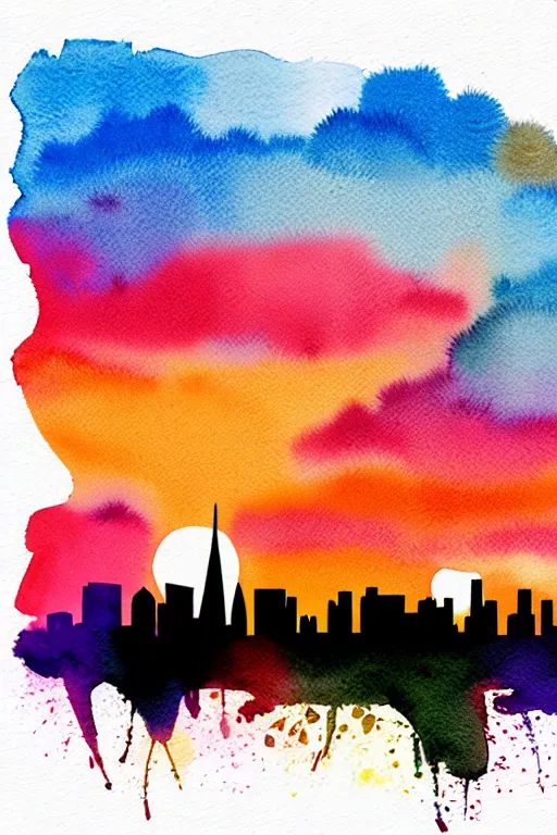 Image similar to minimalist watercolor art of tokio skyline sunset, illustration, vector art