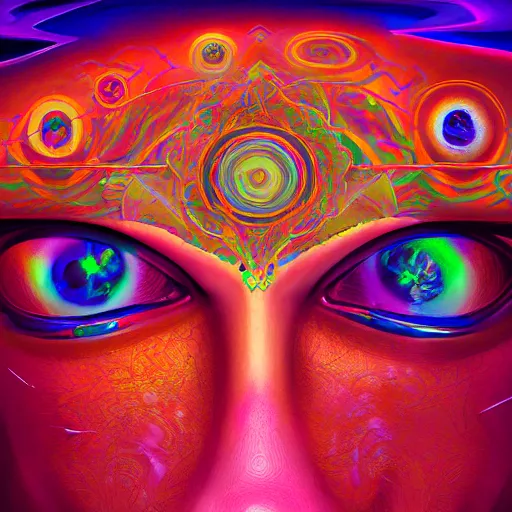 Image similar to third - eye visions, psychedelic art, artist interpretation, psychedelic interpretation, hallucinatory art, cgsociety contest winner, artstation hd, 4 k