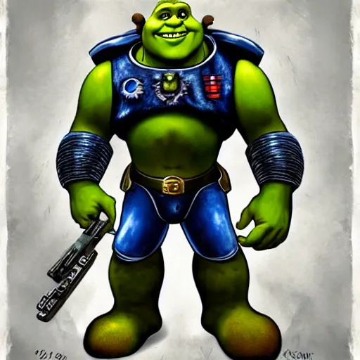 Image similar to Shrek as Space Marine Captain, concept art