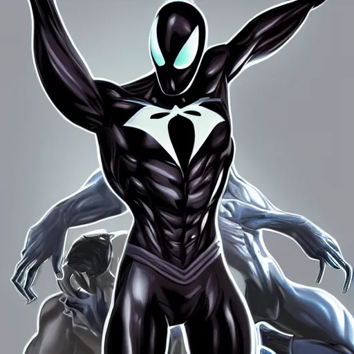 Prompt: symbiote spider - man, drawn by artgerm