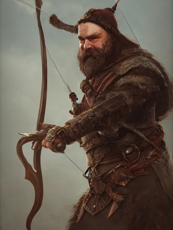 Image similar to High Fantasy Dwarf Archer with his Raven, RPG Portrait Reference, Oil Painting, Trending on Artstation, octane render, Insanely Detailed, 8k, HD