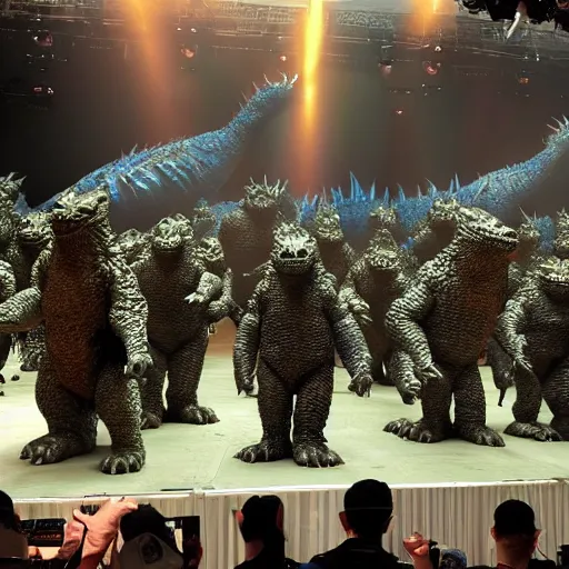 Image similar to army of godzilla on stage