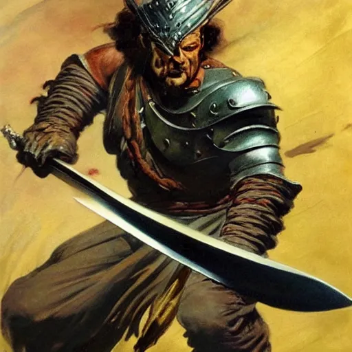 Image similar to a sword where the blade is a fire tornado, painting by frank frazetta, highly detailed, high quality, 8 k, soft lighting, realistic face, path traced