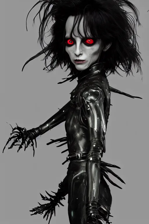 Image similar to Edward Scissorhands, character concept, angry light, dark mood, realistic body features and face, illustration, painting oil on canvas by Ayami Kojima and Tomoyuki Yamasaki and Tsutomu Nihei, octane render trending on artstation, 4k, 8k, HD