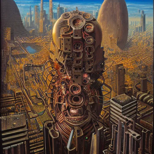 Image similar to cyberpunk by jacek yerka, alex gray, zdzisław beksiński, vladimir kush, dariusz zawadzki, jeffrey smith and h.r. giger, oil on canvas, 8k highly professionally detailed, trending on artstation