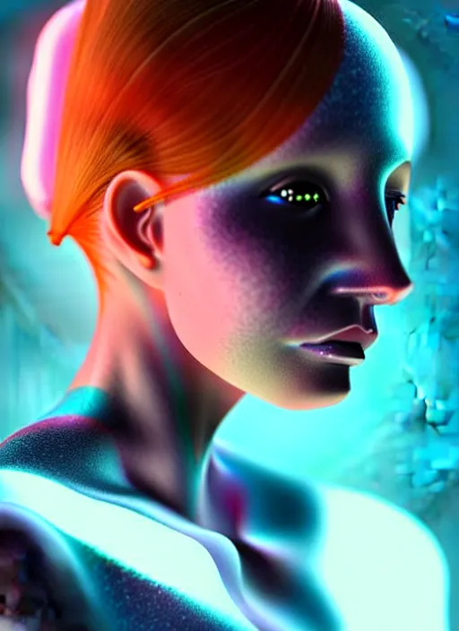 Prompt: an extremely beautiful ginger female humanoid with freckled cheeks, cyber neon lighting, by loish, d & d, fantasy, futurism, cyberpunk fashion clothes, elegant profile posing, perfect anatomy, hyper photorealistic, digital photography, artstation, pinterest, concept art, art by pascal blanche and greg rutkowski,